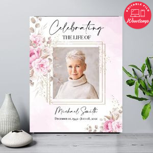 Gold Rose Celebration of Life Funeral Welcome Sign Printable Instant Download