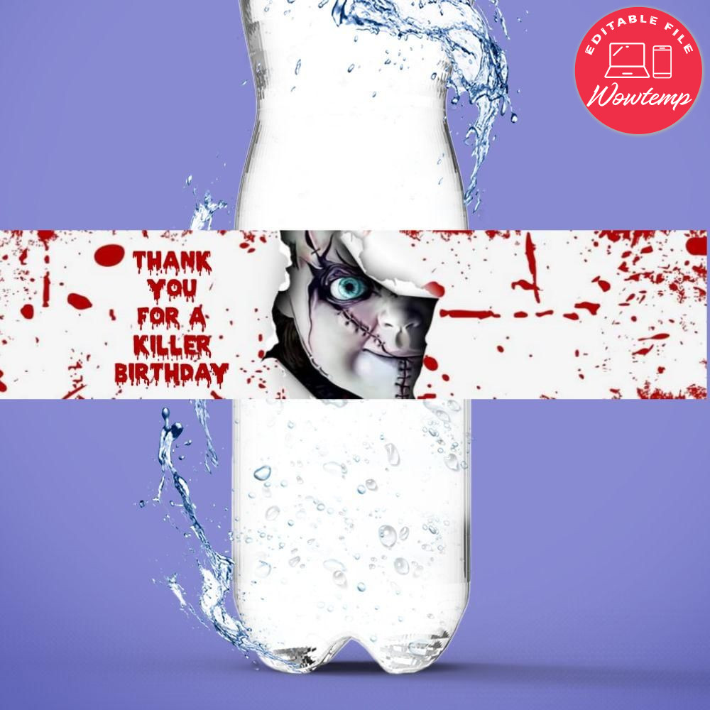 Chucky Birthday Water Bottle Label Template DIY | Wowtemp
