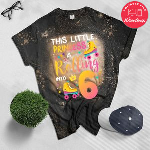Roller Skate 6th Birthday Bleached Shirt 6 Year Old Girl Party Outfit Bleached Shirt