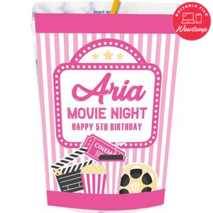 Pink Movie Night Capri Sun Labels Digital File Printable Instant Download