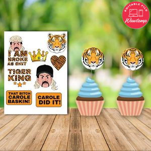 Customizable Tiger King Cupcake Toppers Template Instant Download