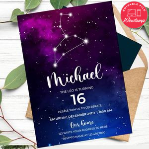 Jaurus Leo Birthday Flyer Customizable Template Instant Download