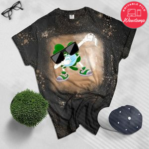 Dabbing Shamrock In A Mask St Patrick's Day Dab Bleached Shirt