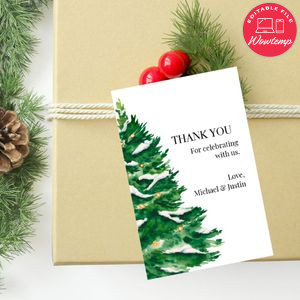 Personalized Winter Evergreen Thank You Tag Template to print at home Instant Download