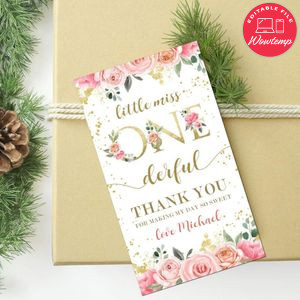Little Miss Onederful Thank You Tag Custom Template Instant Download
