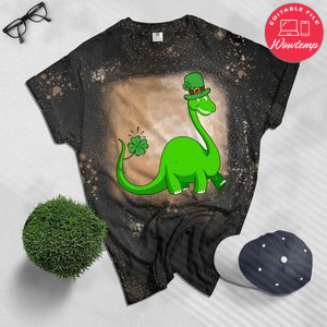 Kid Dinosaur Shamrock St Patrick's Day Bleached Shirt