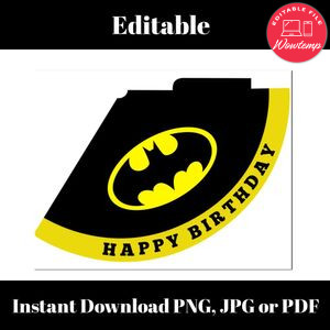 Batman Birthday Party Hat Template Customizable Instant Download