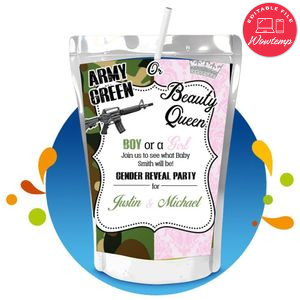 Army Green or Beauty Queen Gender Reveal Capri Sun Labels Digital File Printable Instant Download
