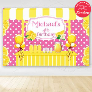 Pink lemonade Birthday Party Banner Backdrop Printable Instant Download