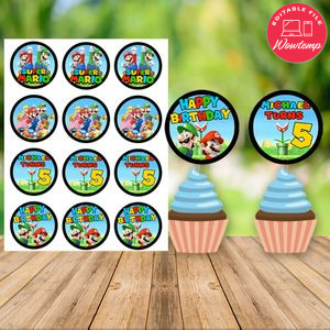 Super Mario Birthday Cupcake Topper Digital File Printable Instant Download