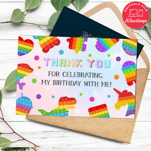 Pop it Fidget Thank You Card Template Customizable to print at home Instant Download