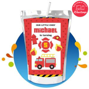 Fire truck Capri Sun Labels Digital File Printable Instant Download
