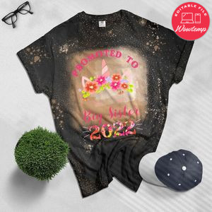 Promoted to Big Sister 2022 Unicorn Bleached T-Shirt for Girls