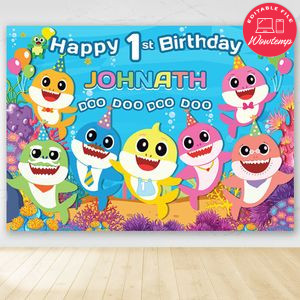 Baby Shark Birthday Party Banner Backdrop Printable Instant Download