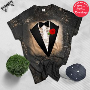 Skeleton Tuxedo Halloween Bleached T-Shirt
