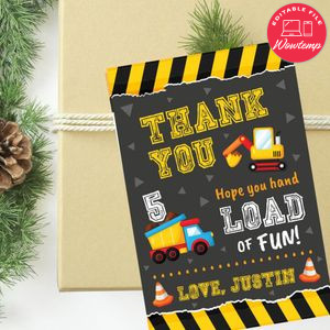 Construction Thank You Loads of Fun Custom Gift Tag Template Instant Download