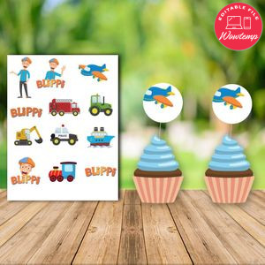 Customizable Blippi Cupcake Toppers Template Instant Download