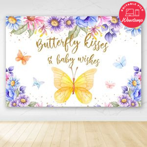 Butterfly Theme 1st Birthday Party Banner Backdrop Printable Instant Download