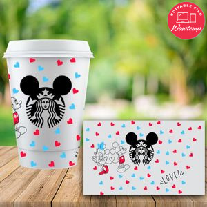 Starbucks Wrap Mickey Couple Love Blue Red PNG File template Instant Download