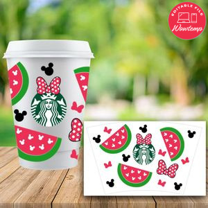 Starbucks Wrap Fruits Watermelon Mickey Pattern PNG File template Instant Download
