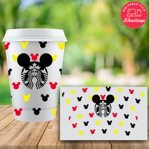 Starbucks Wrap Mickey Red Black Yellow Pattern PNG File template Instant Download