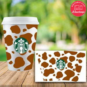 Starbucks Wrap Animal Cow Brown Pattern PNG File template Instant Download
