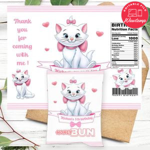 Marie Kitten Birthday Honey Buns Snack Bag Label Customizable Instant Download