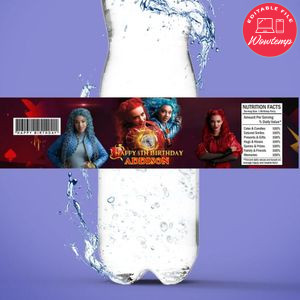 Descendants rise of the red Bottle Label Birthday Water Bottle Label Template to Print at Home Instant Download