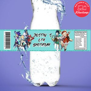 Genshin impact Birthday Water Bottle Label Template to Print at Home Instant Download