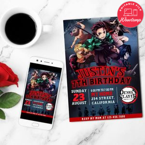 Demon Slayer Digital Invitation Customizable Template to Print at Home Instant Download