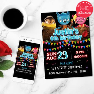 Tumble Leaf Birthday Mobile Invite Customizable Template Instant Download