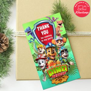 Dino Rescue Thank You Tag Customizable Template To Print At Home Instant Download