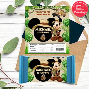 Mickey safari Candy bar Label Customizable Template Instant Download