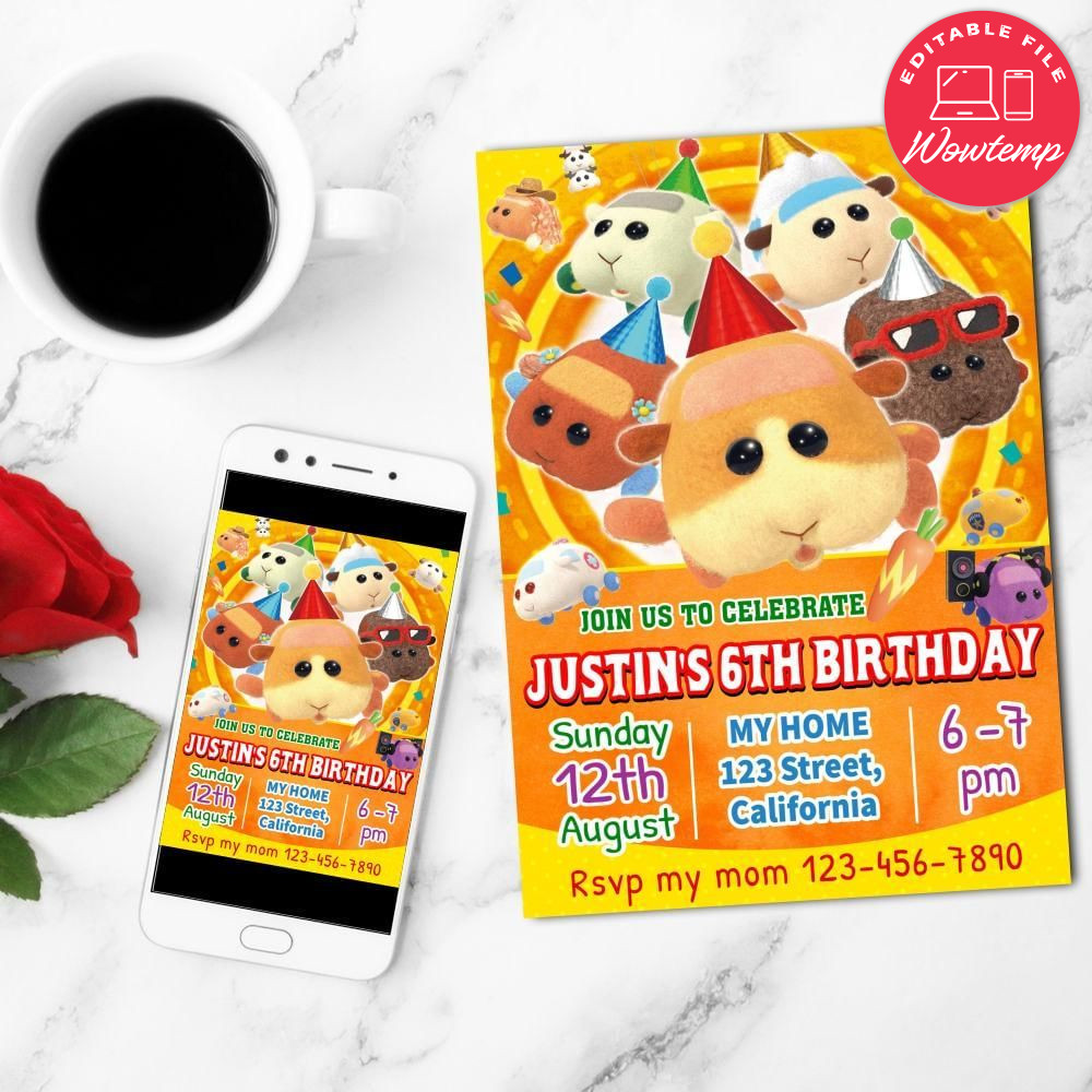 Puipui molcar Birthday Flyer Customizable Template to Print at Home Instant Download