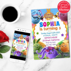 Sunny Bunnies Birthday Invitation Customizable Template to Print at Home Instant Download