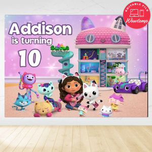 Gabby's Dollhouse Birthday Backdrop Digital File Template Instant Download