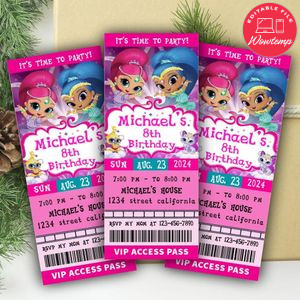 Shimmer And Shine Ticket Invitation Customizable Template Instant Download
