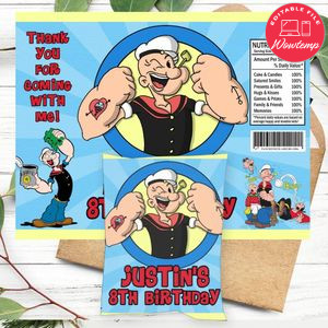 Popeye Birthday Chip Bag Digital File Printable Instant Download