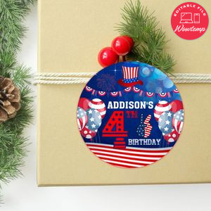 4th Of July Birthday Circle Sticker Template Customizable To Print At Home Instant Download