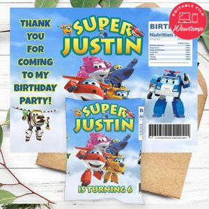 Super Wings Birthday Chip Bag Digital File Printable Instant Download