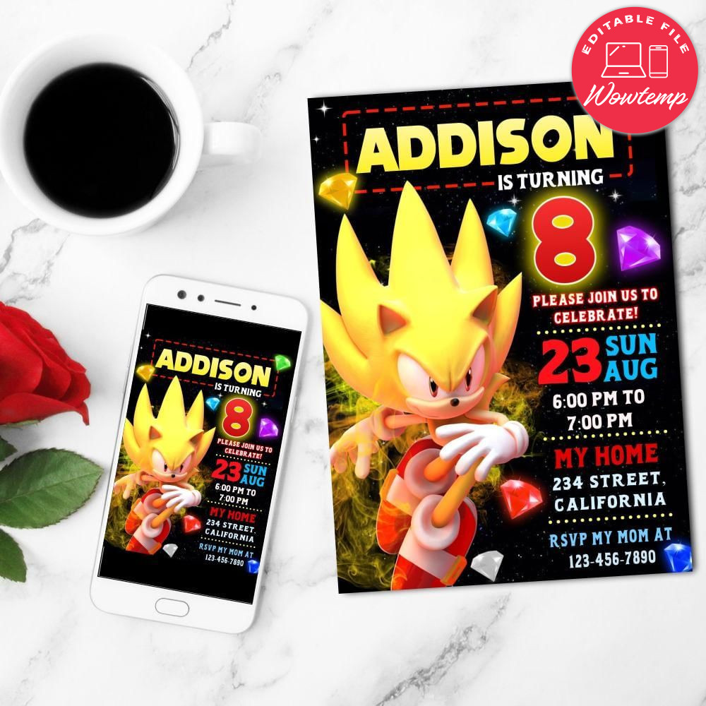 Super sonic Birthday Flyer Customizable Template to Print at Home Instant Download