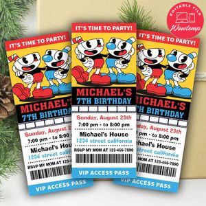 Cuphead Ticket Invitation Customizable Template Instant Download