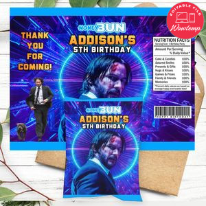 John Wick Birthday Honey Buns Snack Bag Label Customizable Instant Download