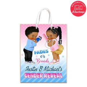 Fades Or Braids Gender Reveal Gift Bag Label Template Printable Instant Download