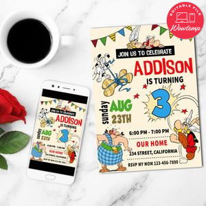 Asterix and obelix Birthday Invitation Customizable Template to Print at Home Instant Download