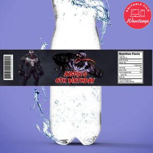Venom Birthday Water Bottle Label Template to Print at Home Instant Download
