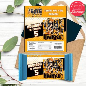 Haikyu Candy bar Label Customizable Template Instant Download