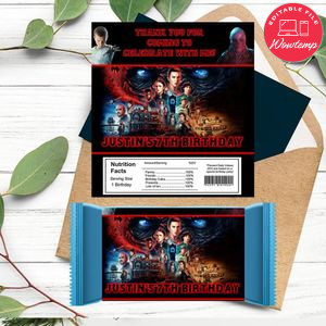 Stranger thing 4 Candy bar Label Customizable Template Instant Download