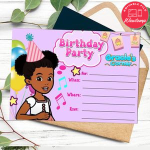 Gracie's Corner fill in blank Invitation Customizable Template to Print at Home Instant Download