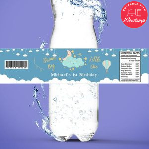 Dream Big Little One Birthday Water Bottle Label Template to Print at Home Instant Download